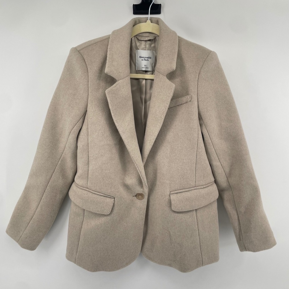Abercrombie & Fitch Blazer Jacket Womens XS Beige Wool Blend Single Button Coat